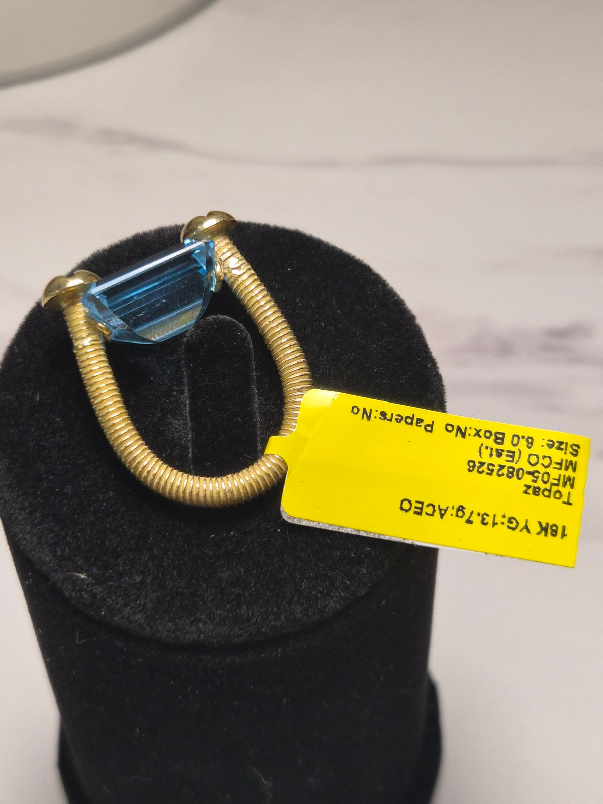 18k Yellow Gold Blue Topaz Bypass Ring