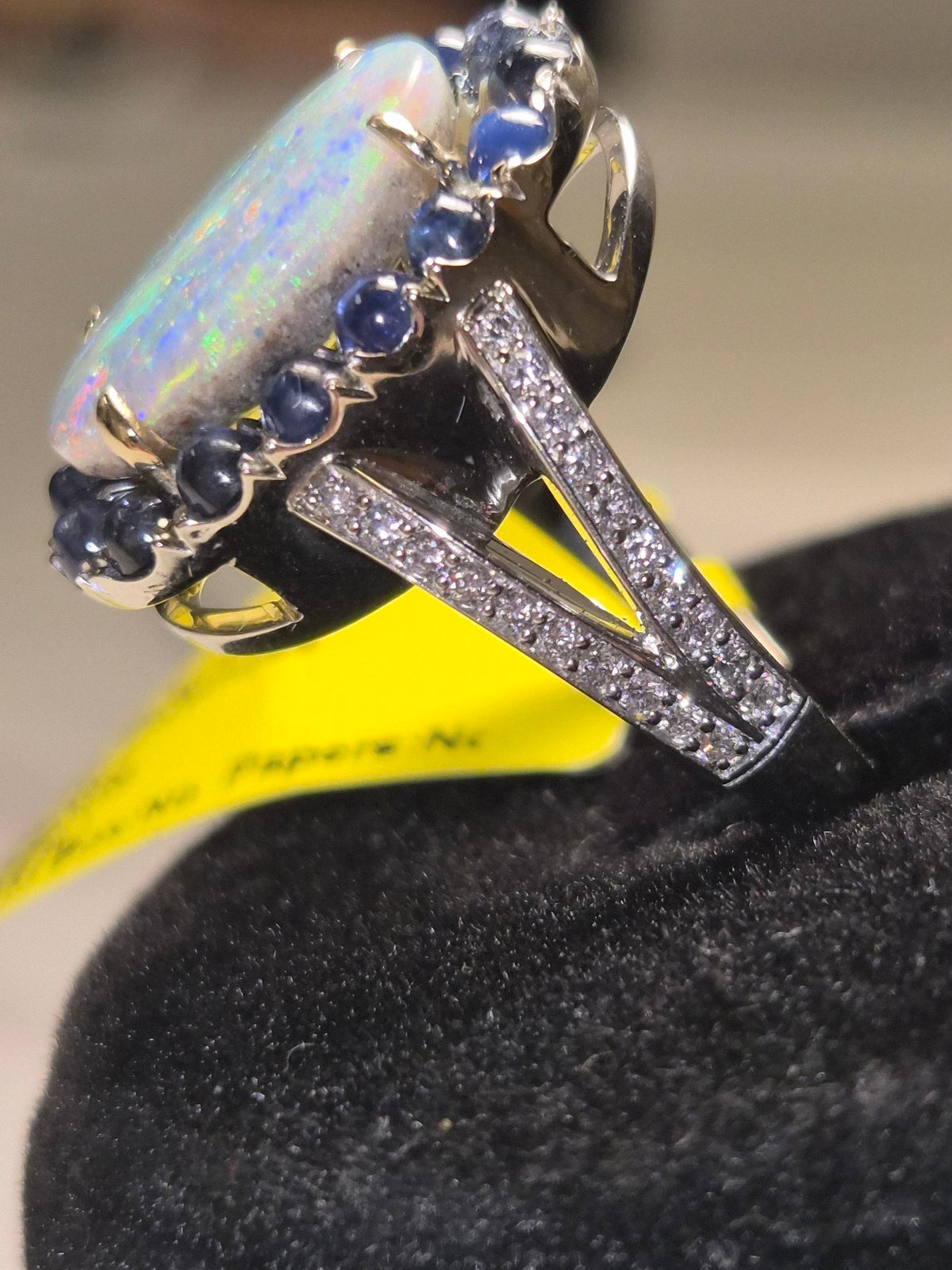 Opal and Sapphire Halo Ring