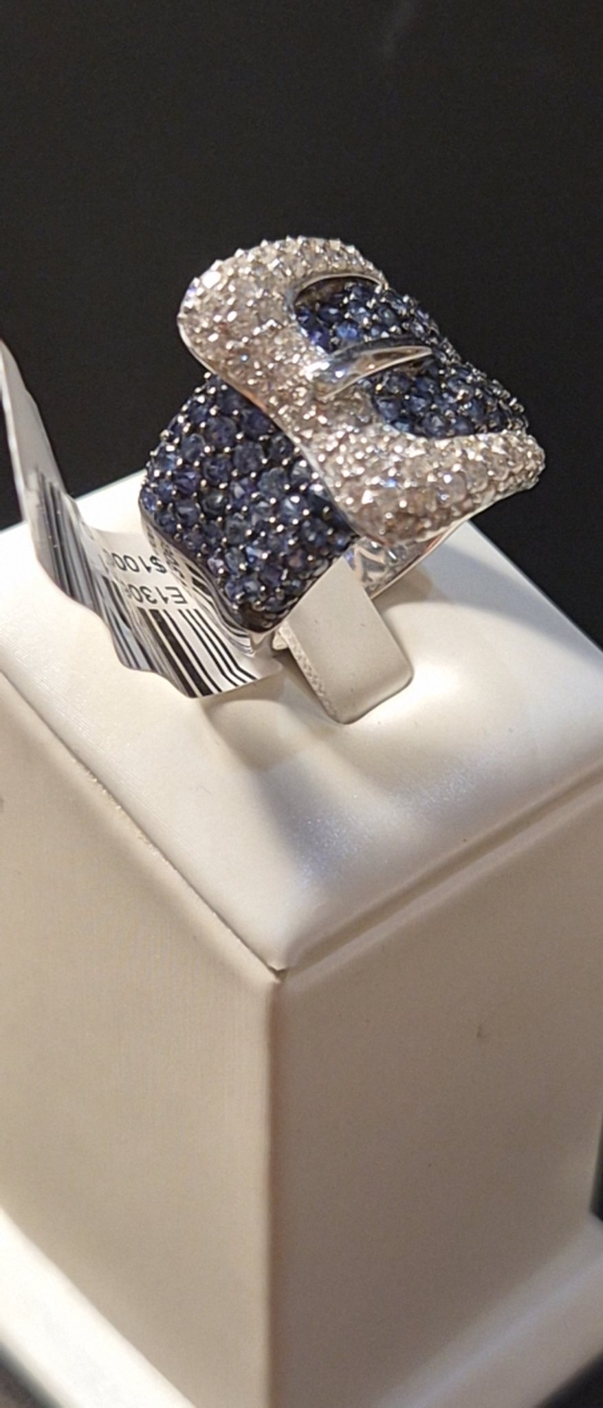 Blue Sapphire and Diamond Pavé Buckle Ring