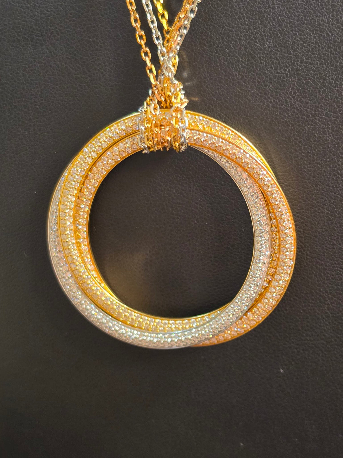 Cartier 18k Tri-Color Gold Diamond Circle Pendant Necklace