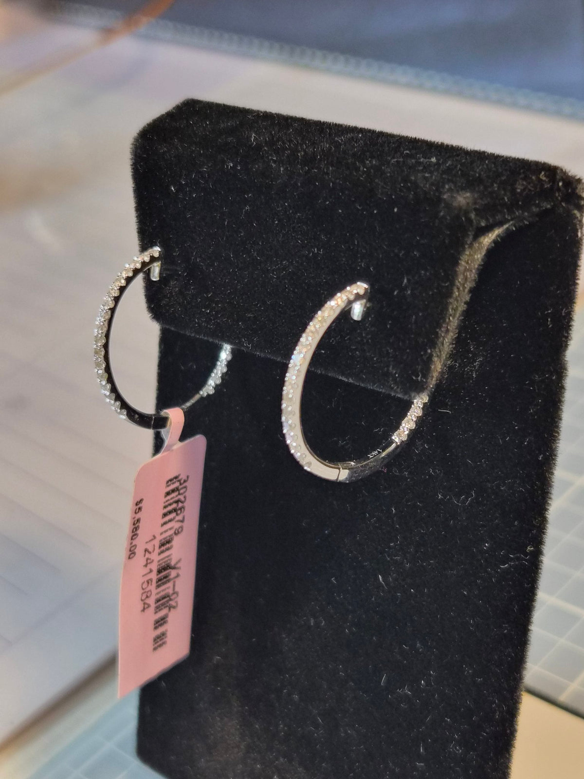 14k White Gold Diamond Hoop Earrings