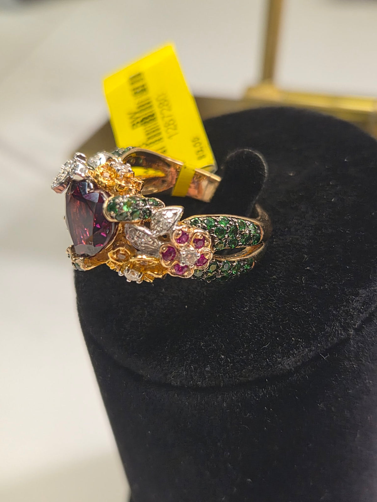 Floral Multi-Gemstone Heart Garnet Ring