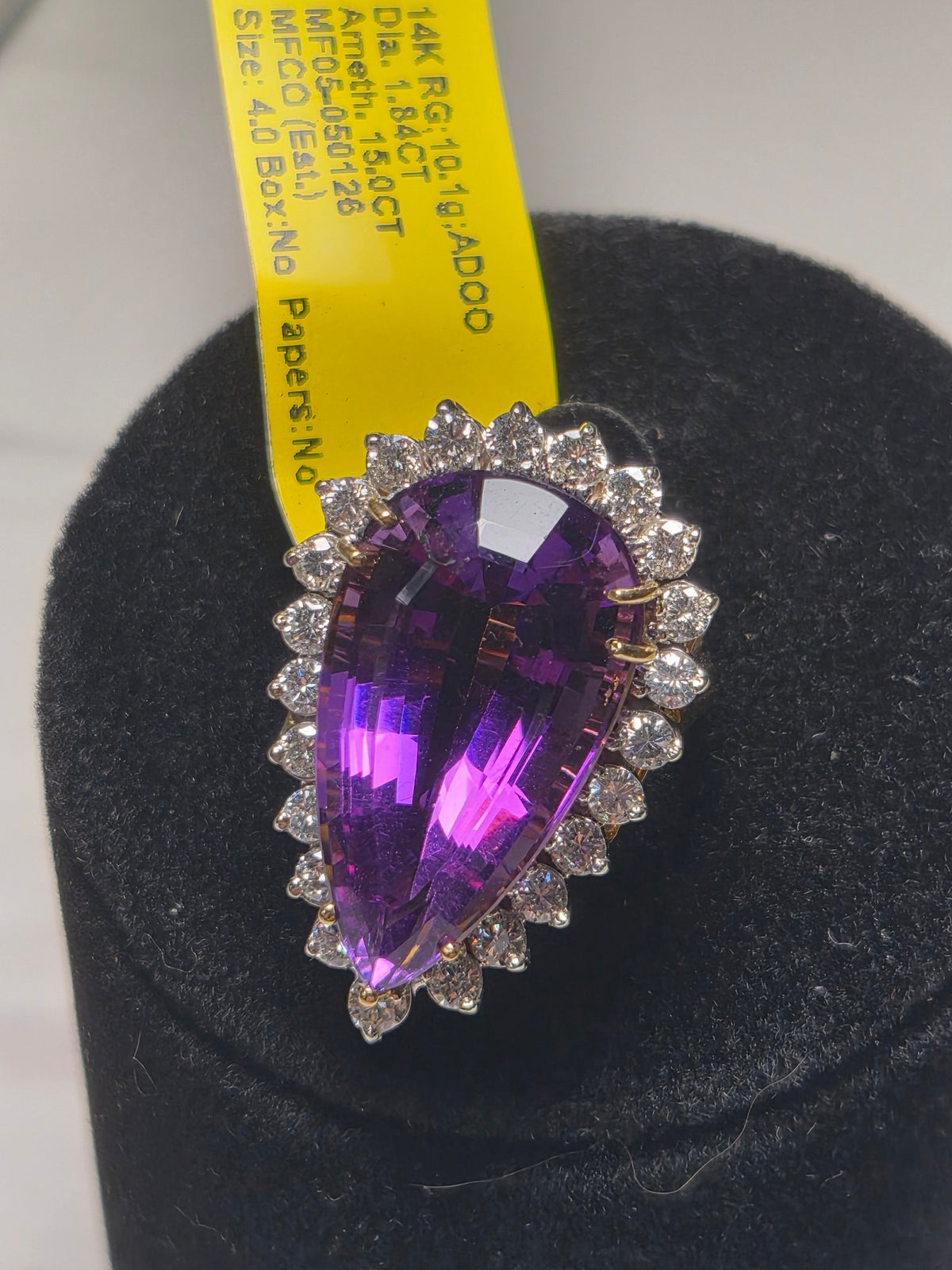 14k Rose Gold 15ct Amethyst and Diamond Ring