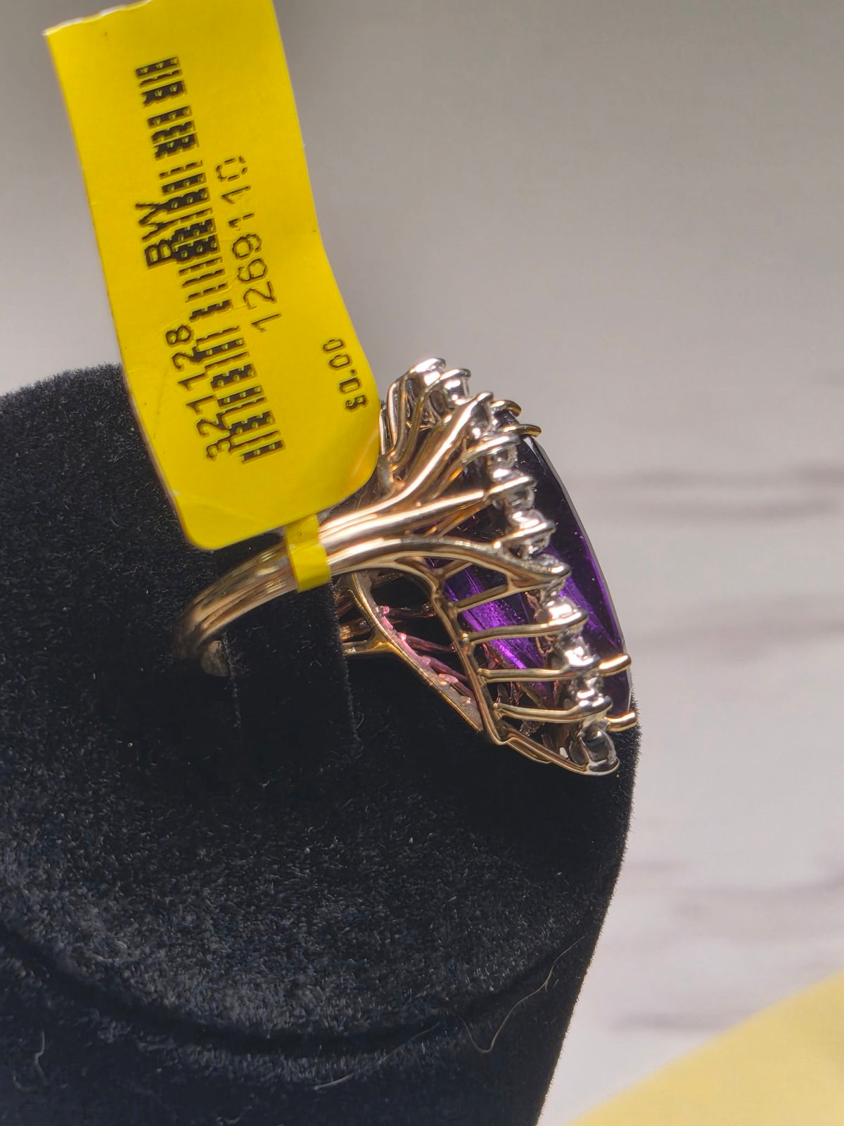 14k Rose Gold 15ct Amethyst and Diamond Ring