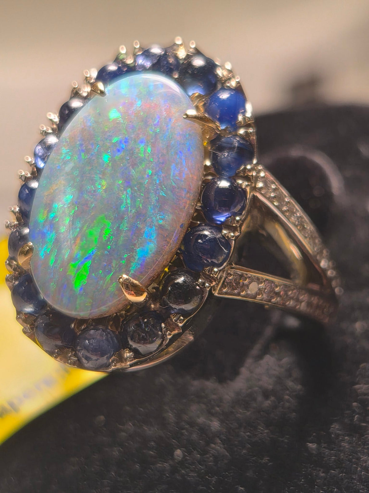 Opal and Sapphire Halo Ring