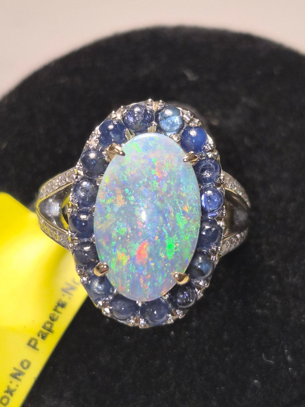 Opal and Sapphire Halo Ring