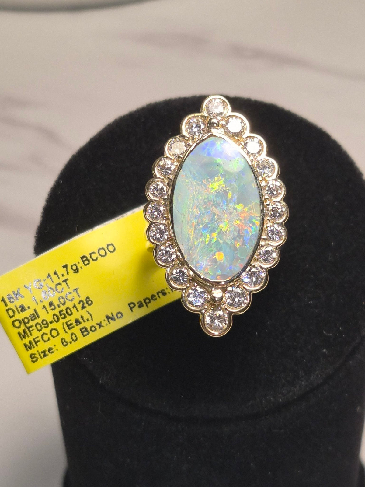 18k Yellow Gold 15ct Opal and Diamond Ring