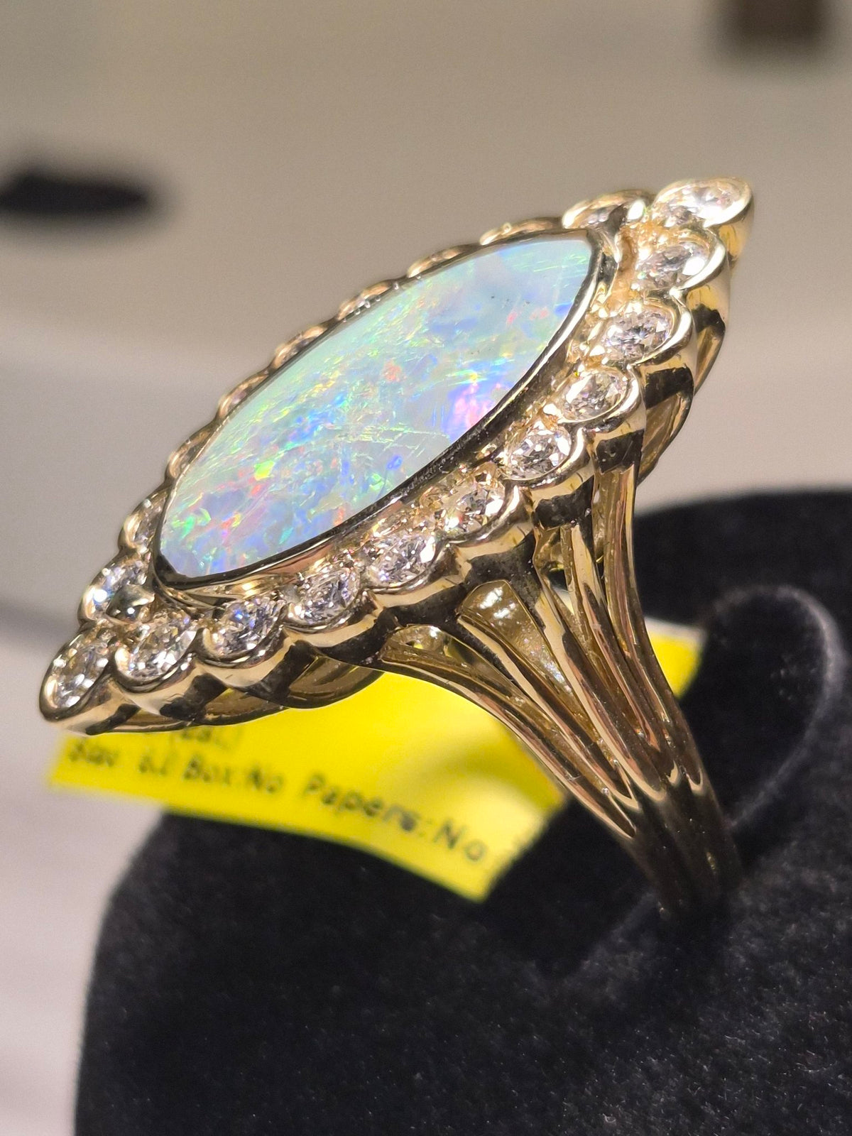 18k Yellow Gold 15ct Opal and Diamond Ring