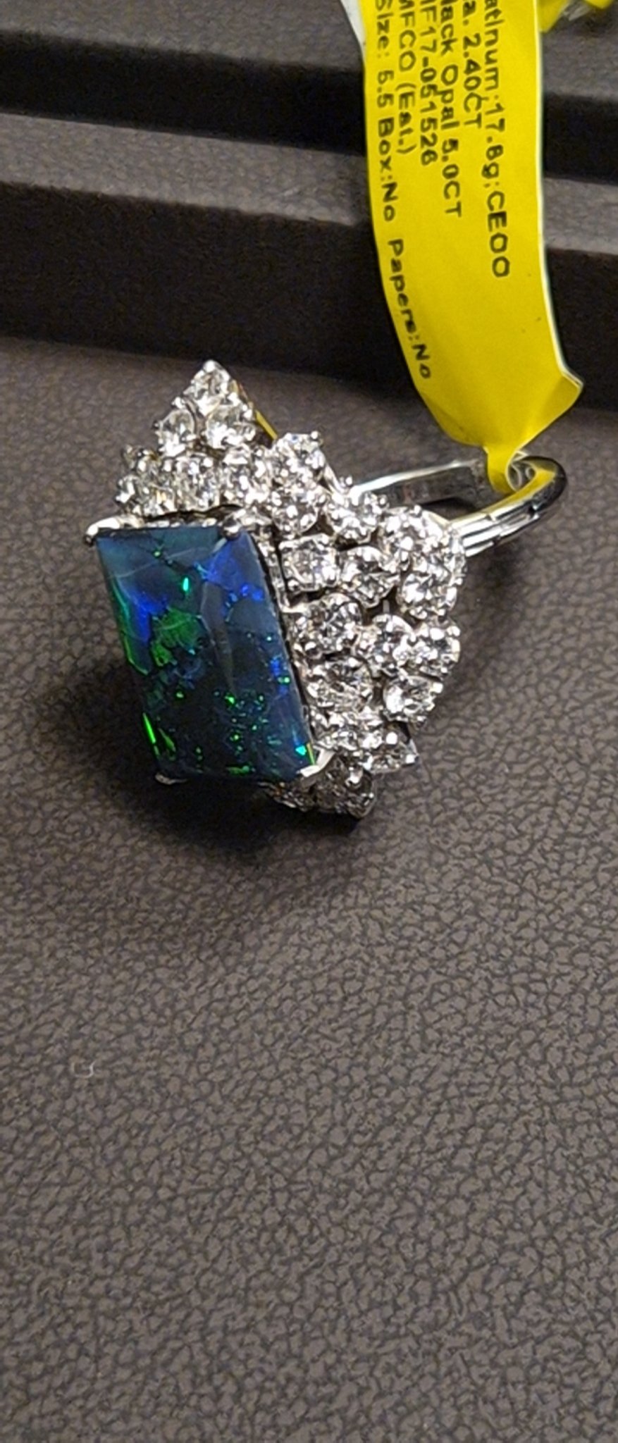 Platinum Black Opal and Diamond Ring