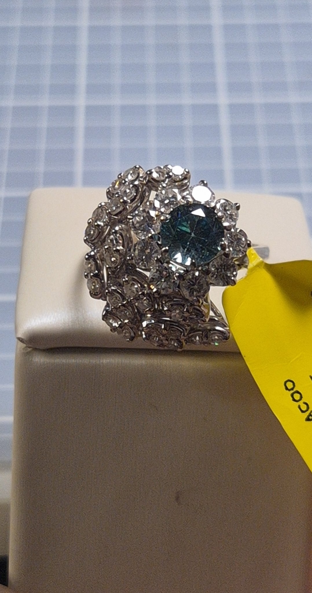 14k White Gold Zircon Diamond Cluster Ring