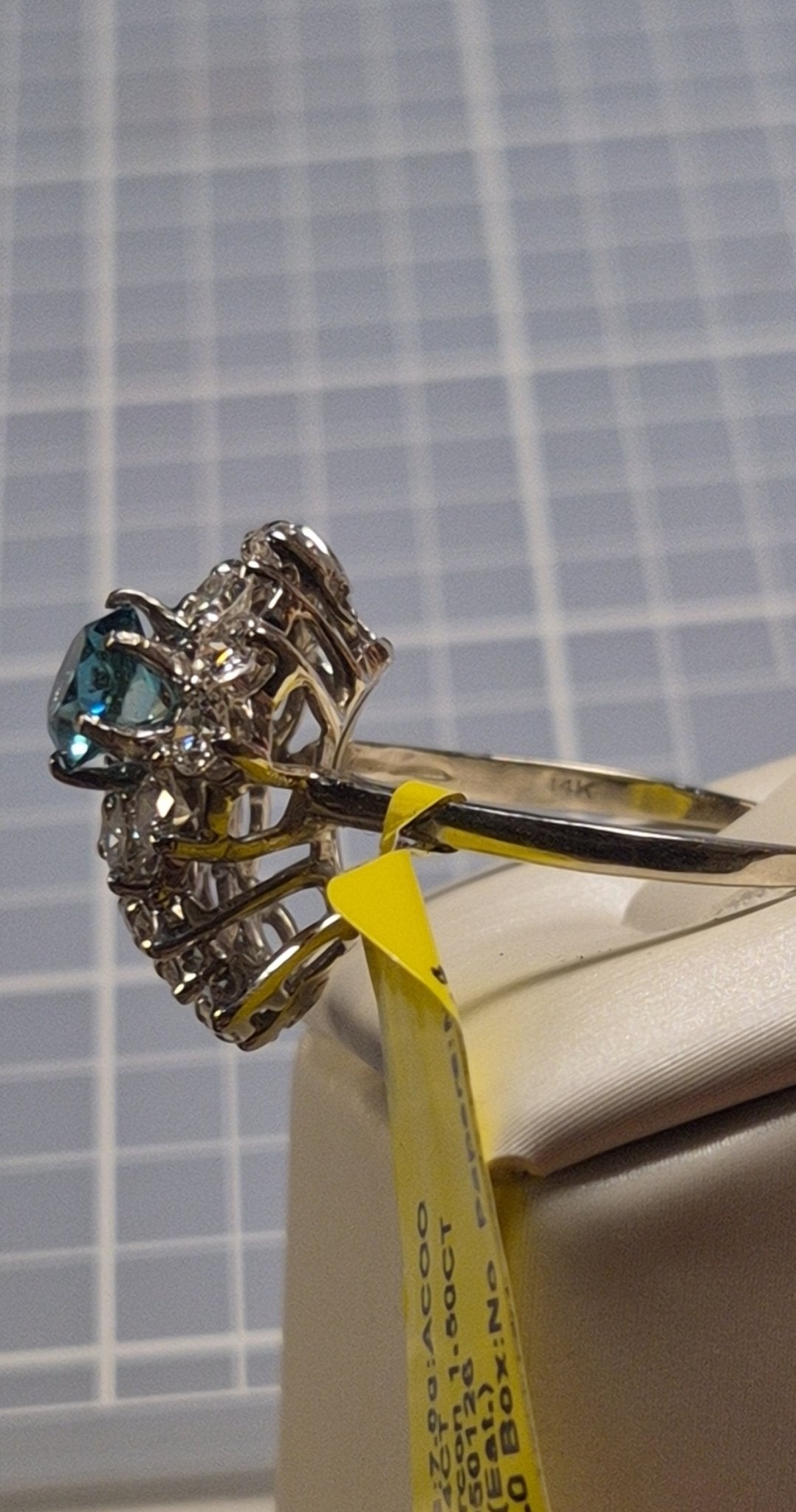 14k White Gold Zircon Diamond Cluster Ring