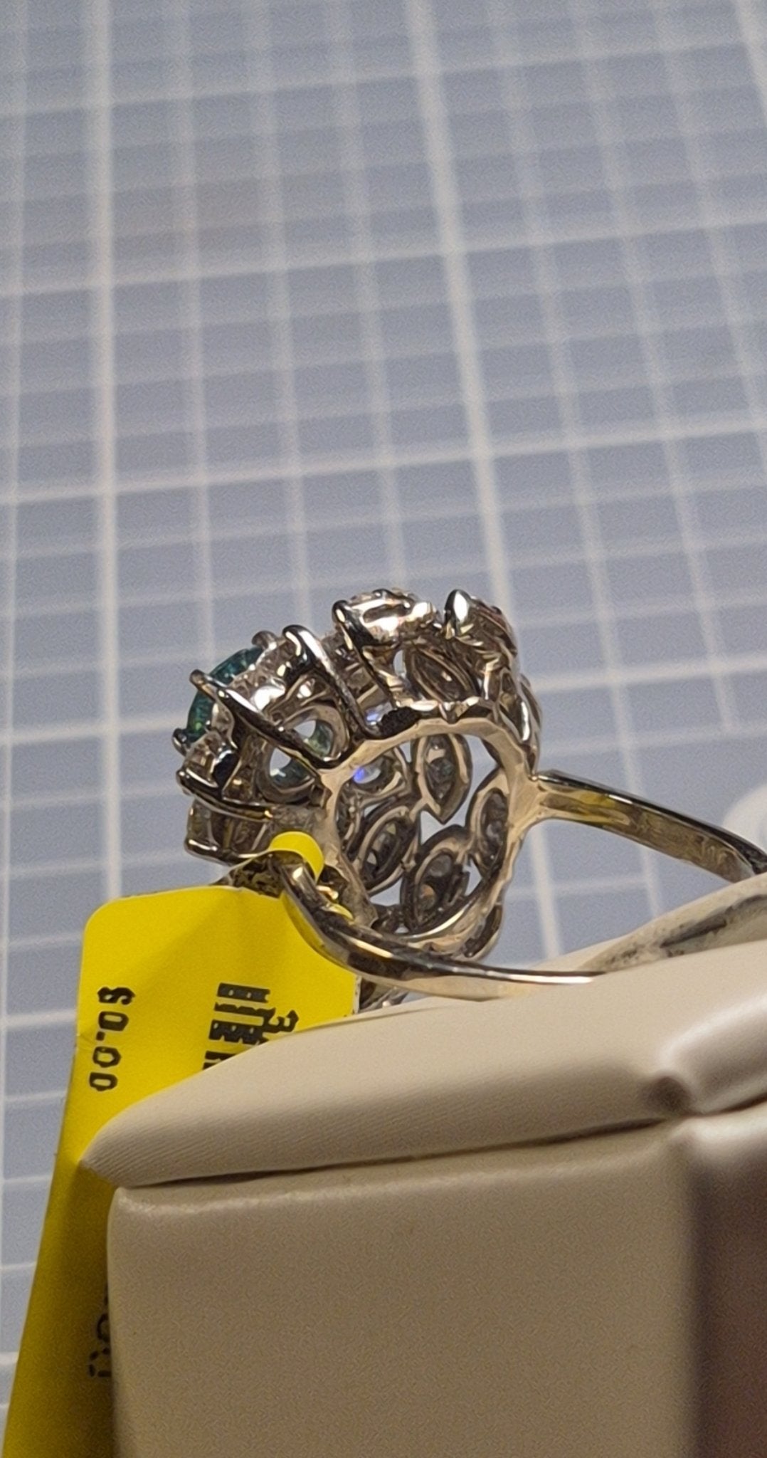 14k White Gold Zircon Diamond Cluster Ring