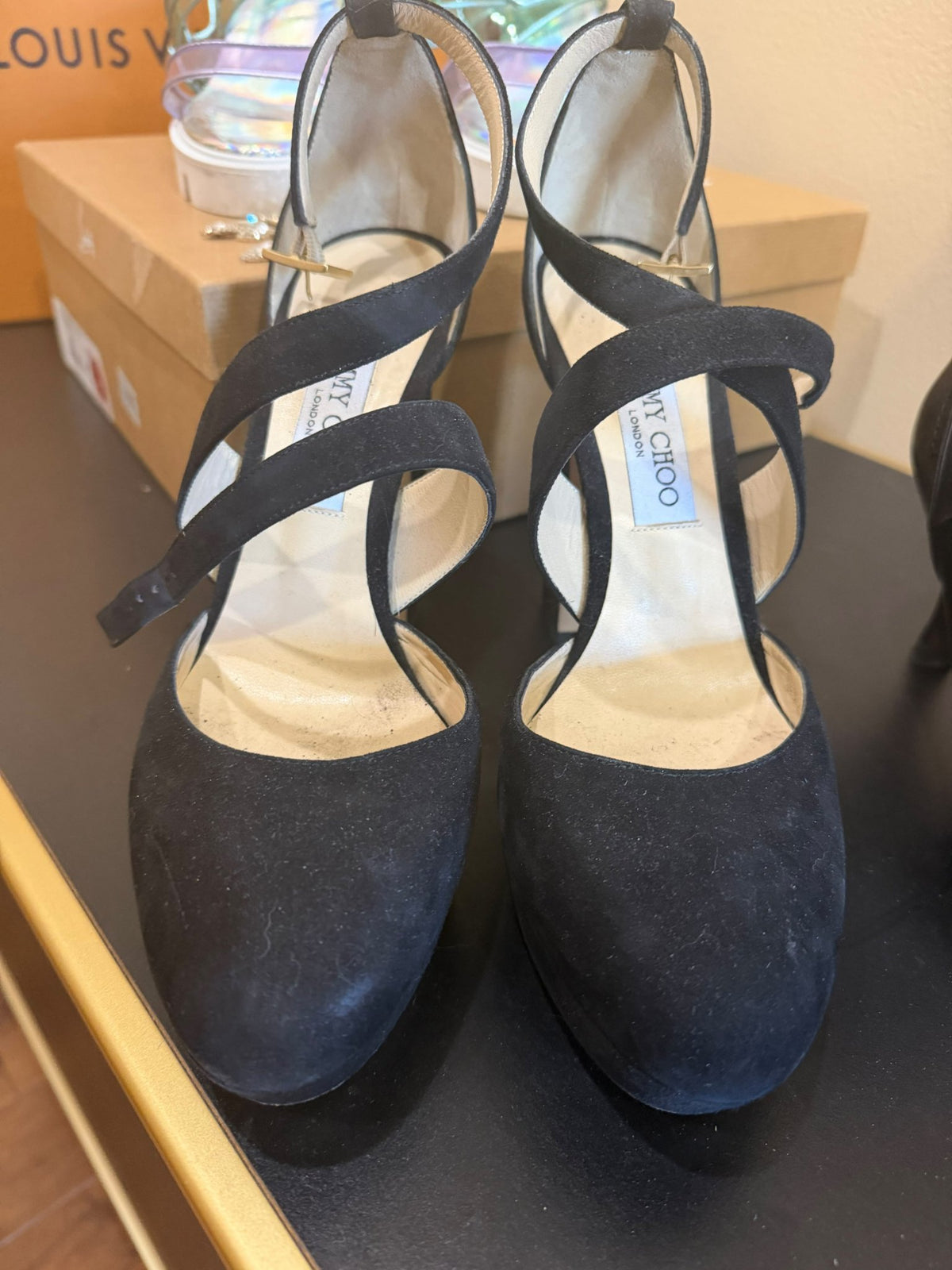 Jimmy Choo Black Suede Platform Heels