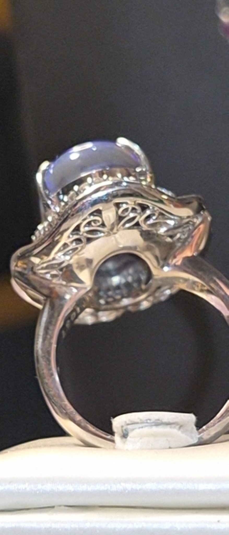 Blue Opal Ring with Baguette Diamond Halo