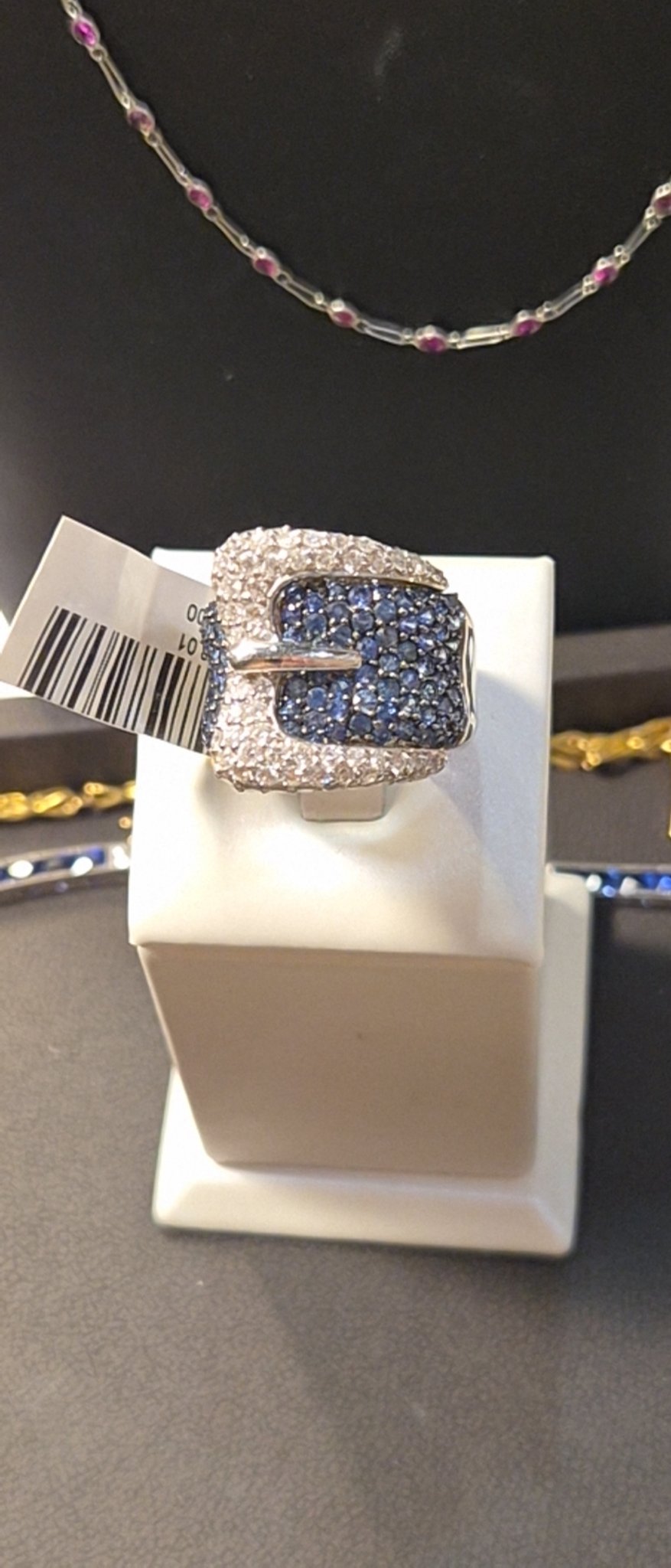 Blue Sapphire and Diamond Pavé Buckle Ring
