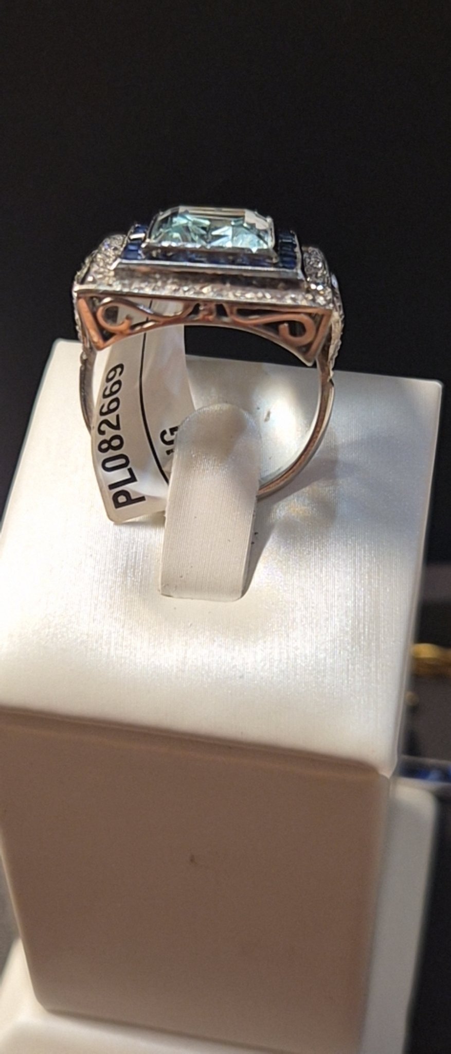 Square Aquamarine Ring with Sapphire and Diamond Double Halo