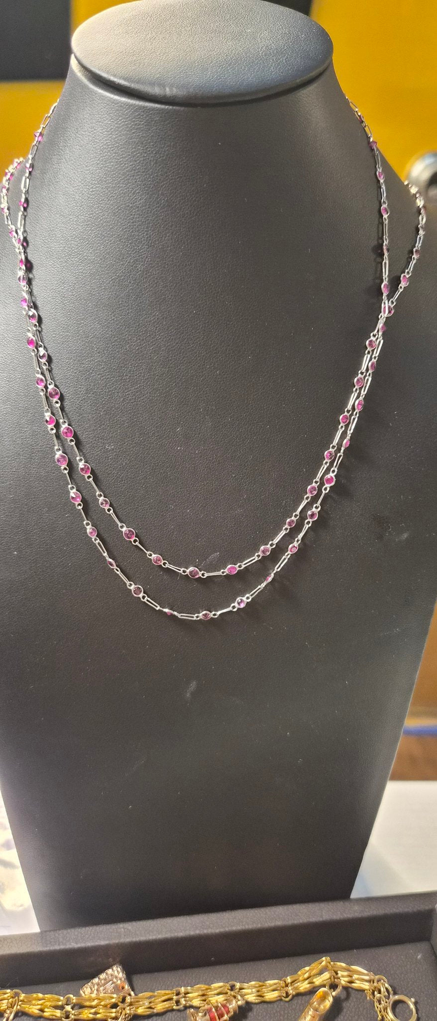 Long Station Necklace with Red Gemstones