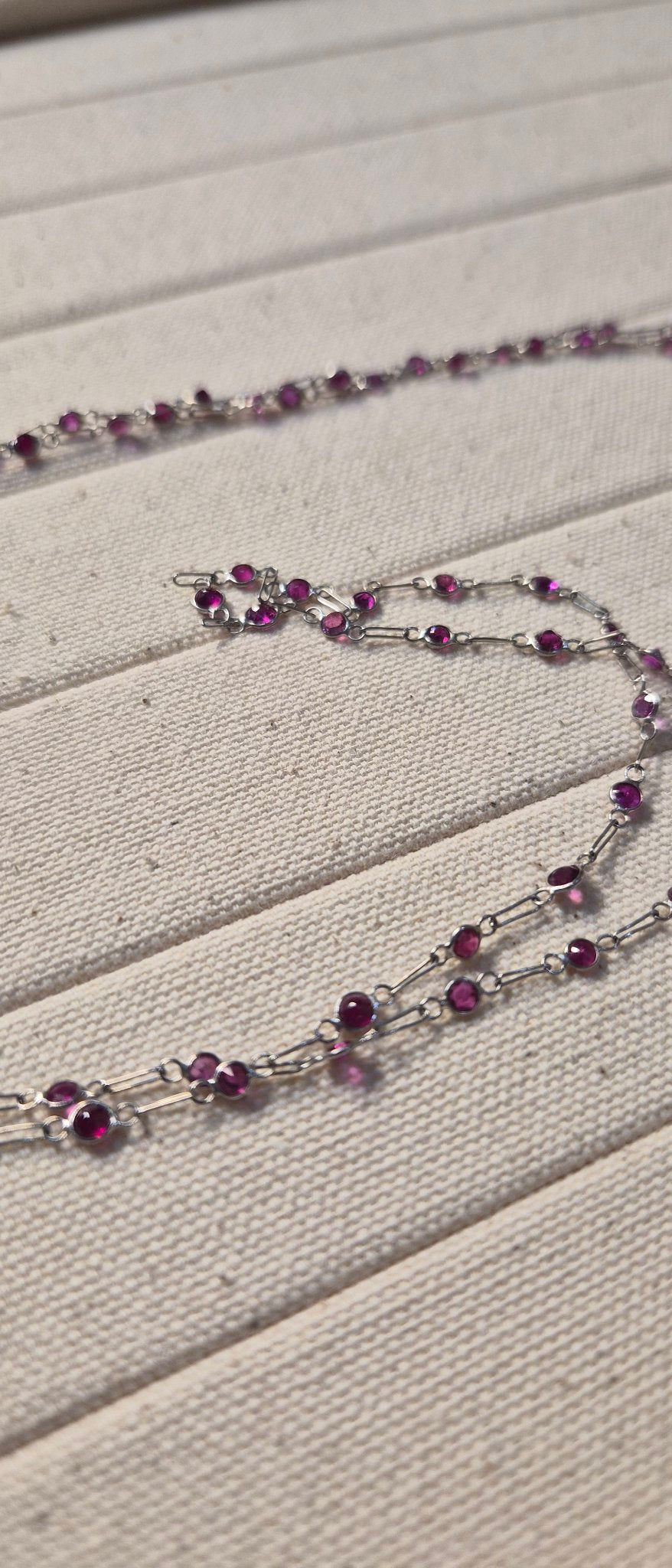 Long Station Necklace with Red Gemstones