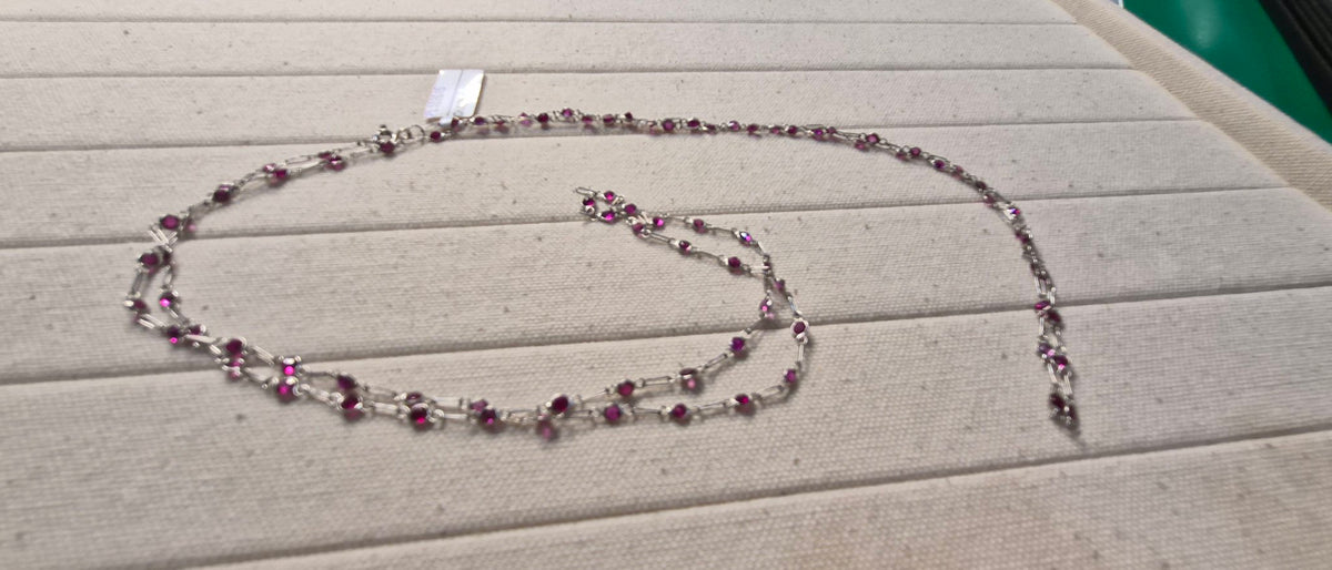 Long Station Necklace with Red Gemstones