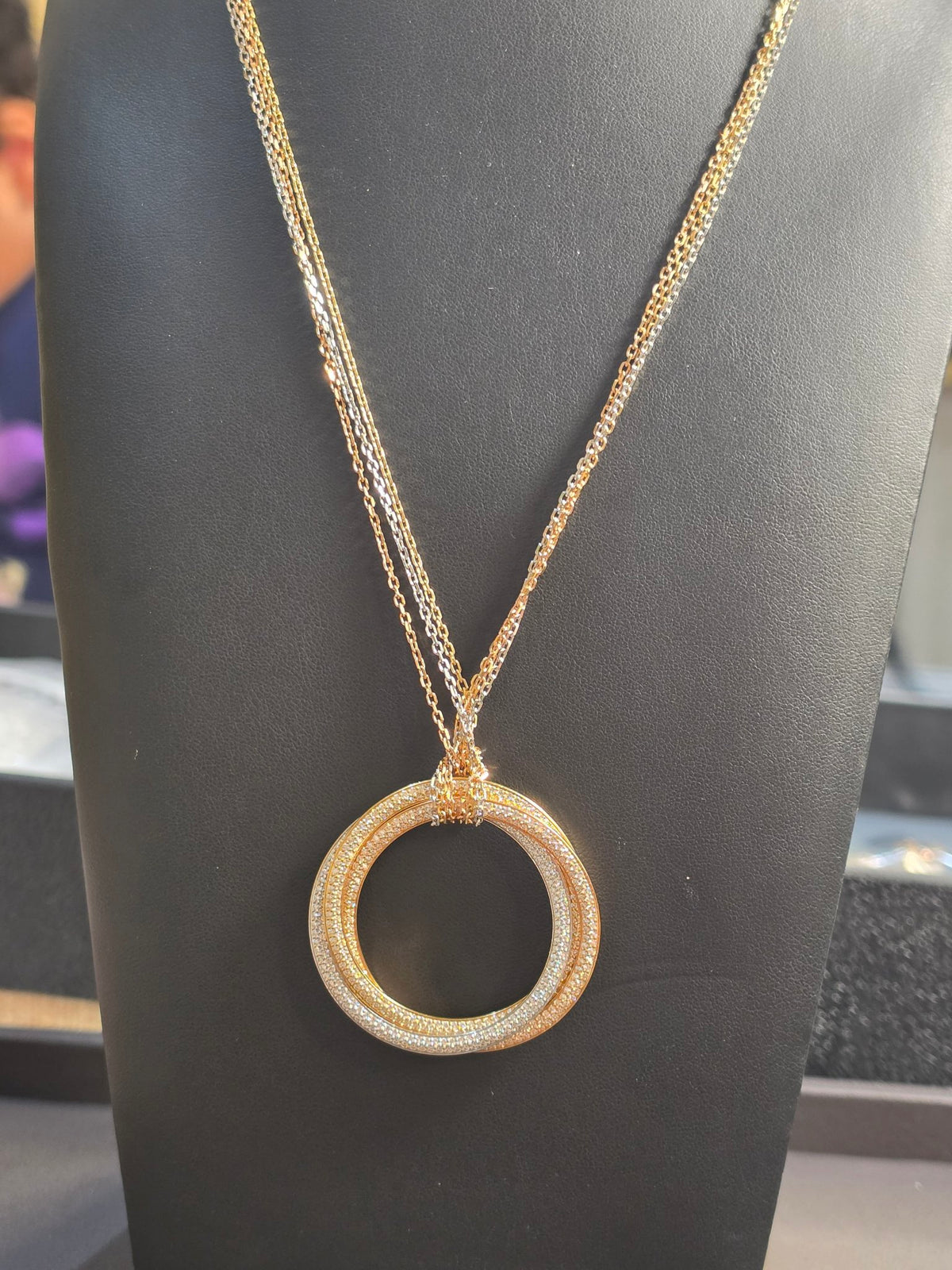 Cartier 18k Tri-Color Gold Diamond Circle Pendant Necklace