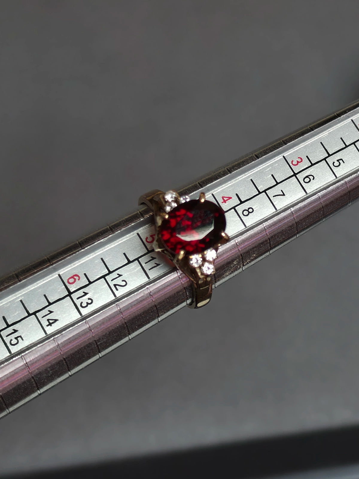 9ct gold, Garnet and Diamond ring